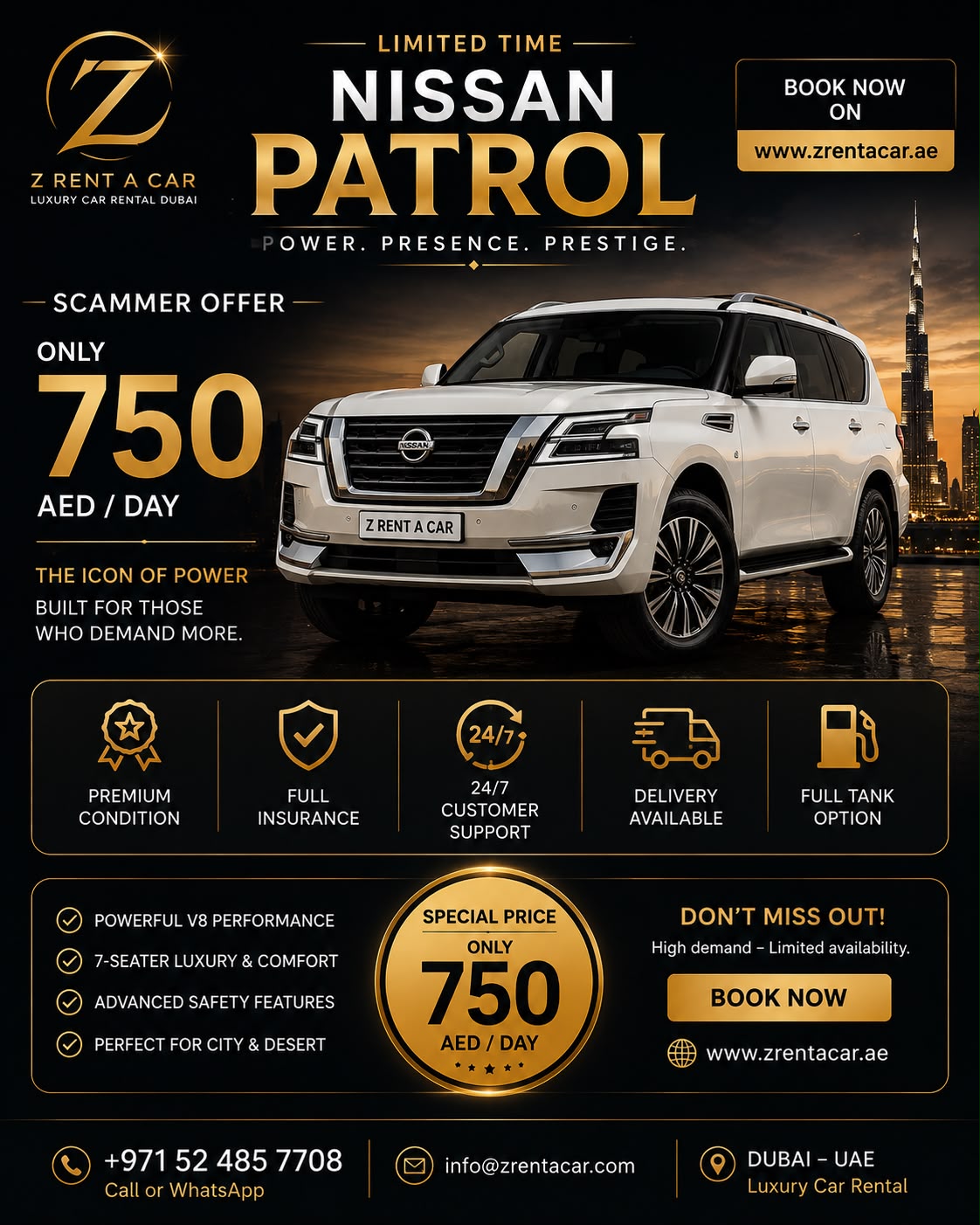 Nissan Patrol rental offer in Dubai — only 750 AED per day with Z Rent A Car
