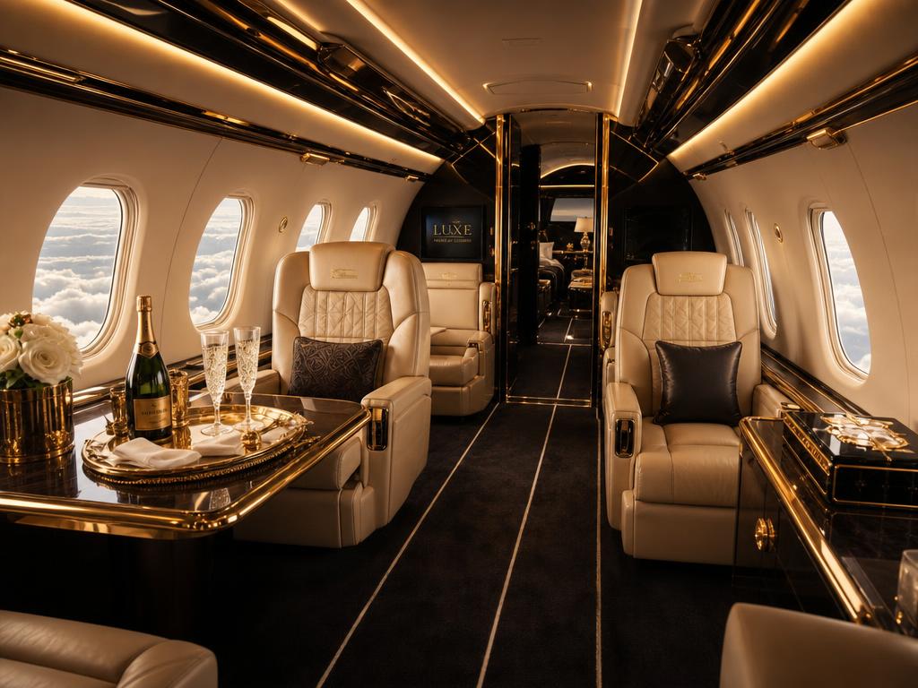 Luxury private jet cabin interior